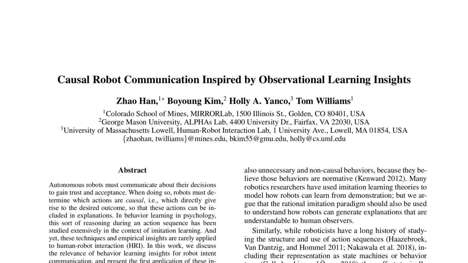 Causal Robot Communication Inspired by Observational Learning Insights